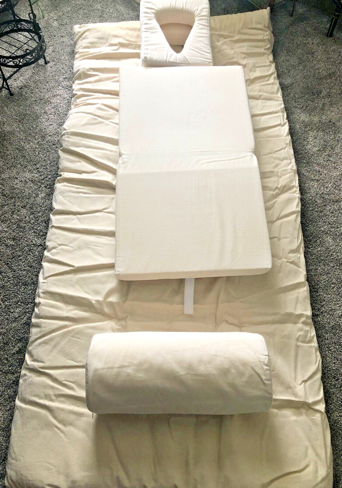 Massage Floor Mat Pad Organic Cotton Set with Face Rest Torso Support Knee Roll