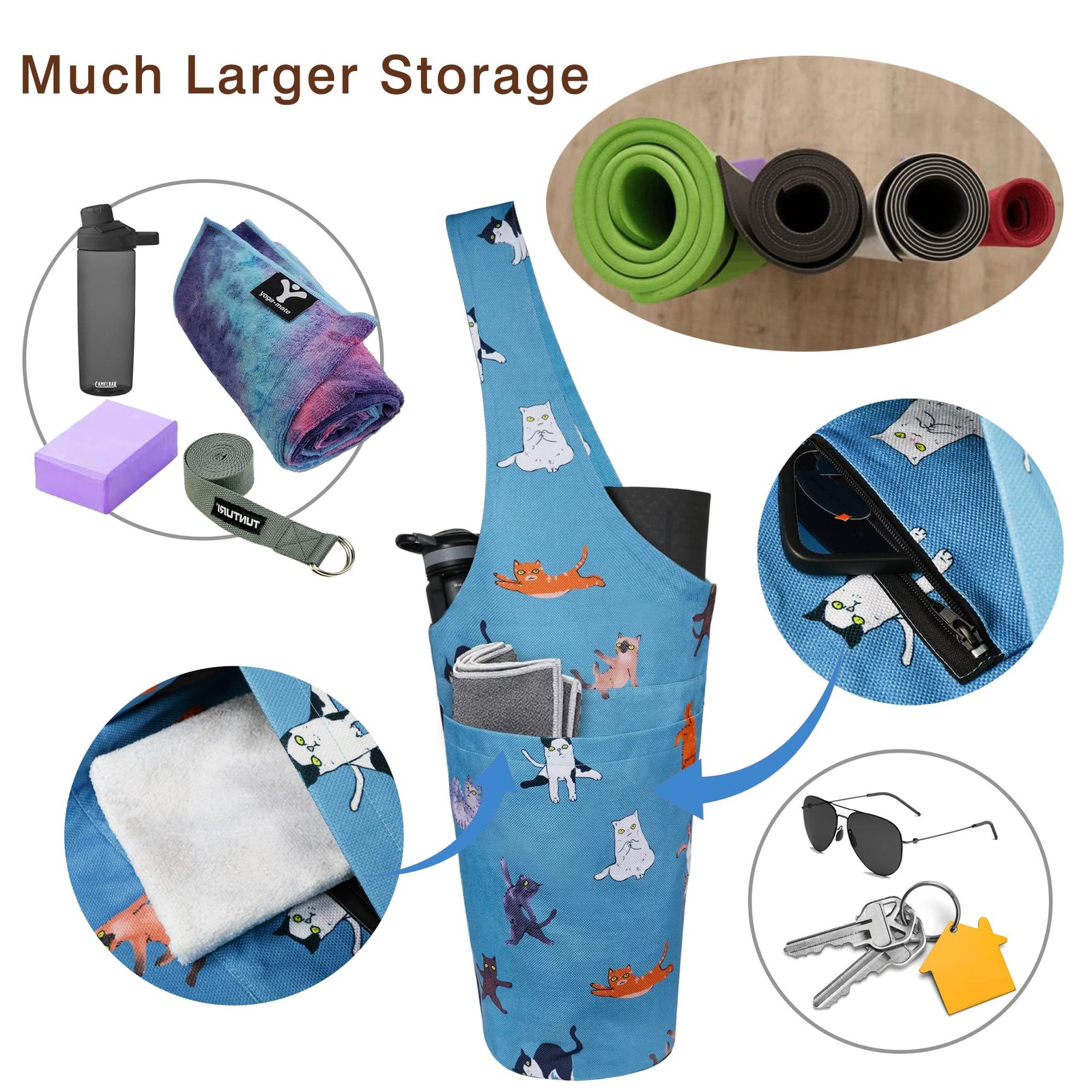 Yoga Bag Cat Yoga Pose Mat Carrier with Large & Zipper Pockets, Fits…