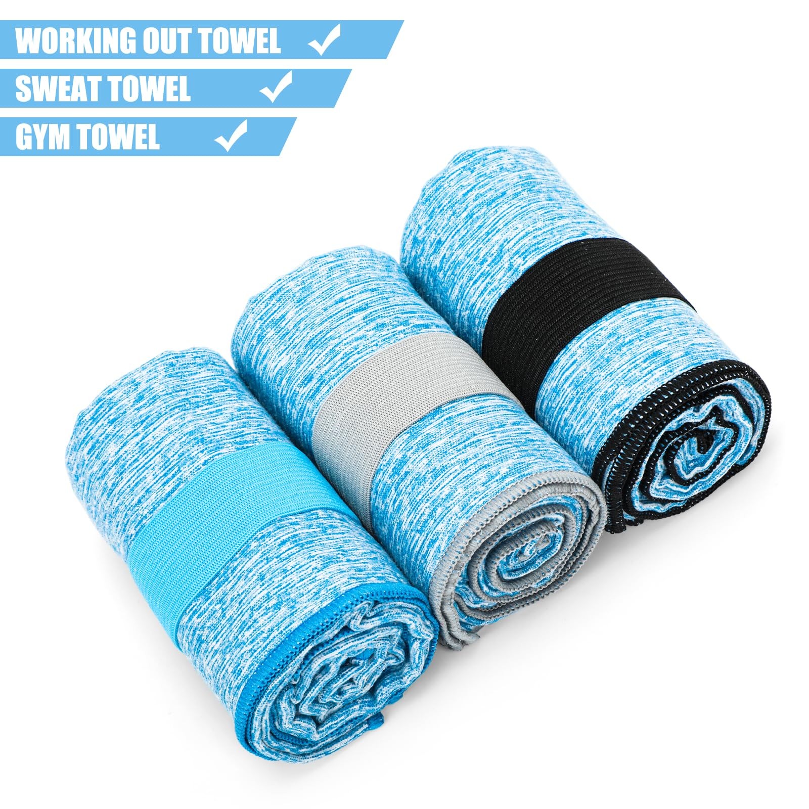 KISS QUEEN 3 Pack Microfiber Gym Towel Quick Dry Sweat Standard, 3 Pack(blue)