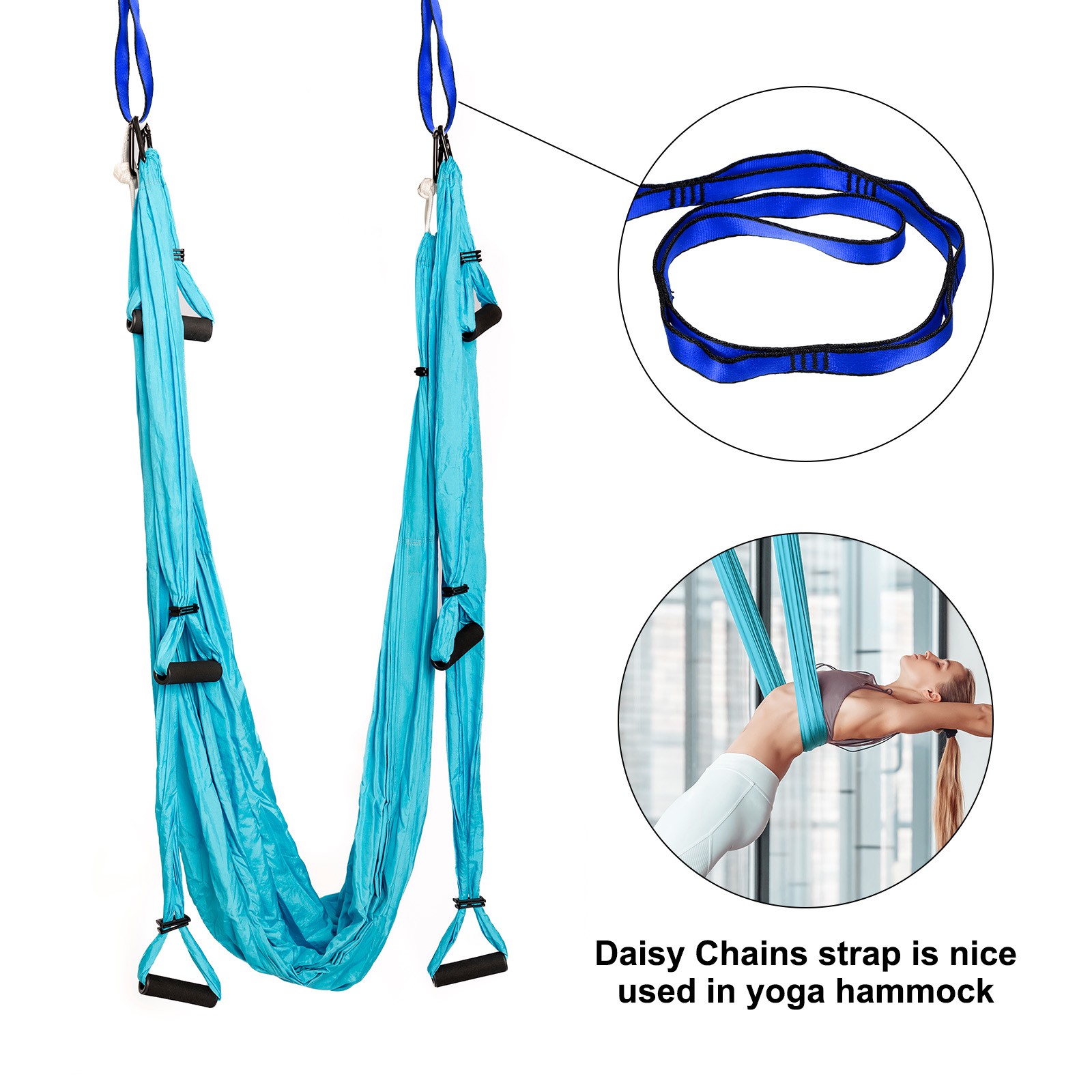 25KN Daisy Chain Yoga Extend Belt 1.8M, 2Pcs Climbing Straps for Exercise, Blue