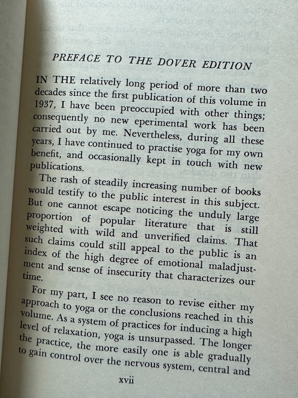 Yoga A Scientific Evaluation by Kovoor T. Behanan 1959 Dover Edition