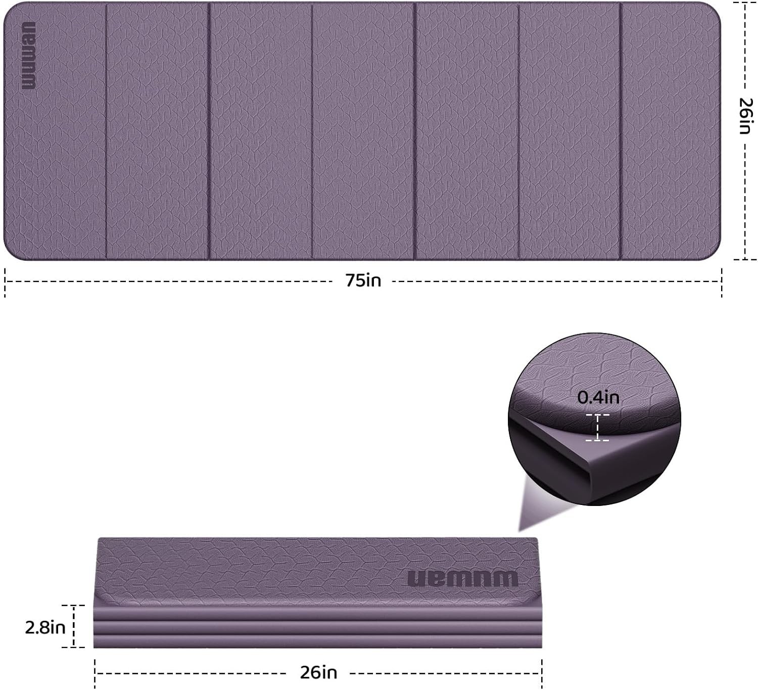 Folding Yoga Mat Extra Thick 0.4 Inch, Foldable Yoga Mat 75 x 26 Inches, TPE