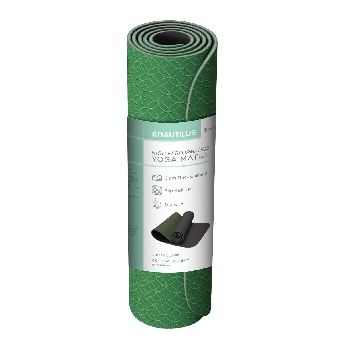 Nautilus High Performance (24&Prime; W x 68&Prime; L) Yoga Mat with Strap, Choose Color.