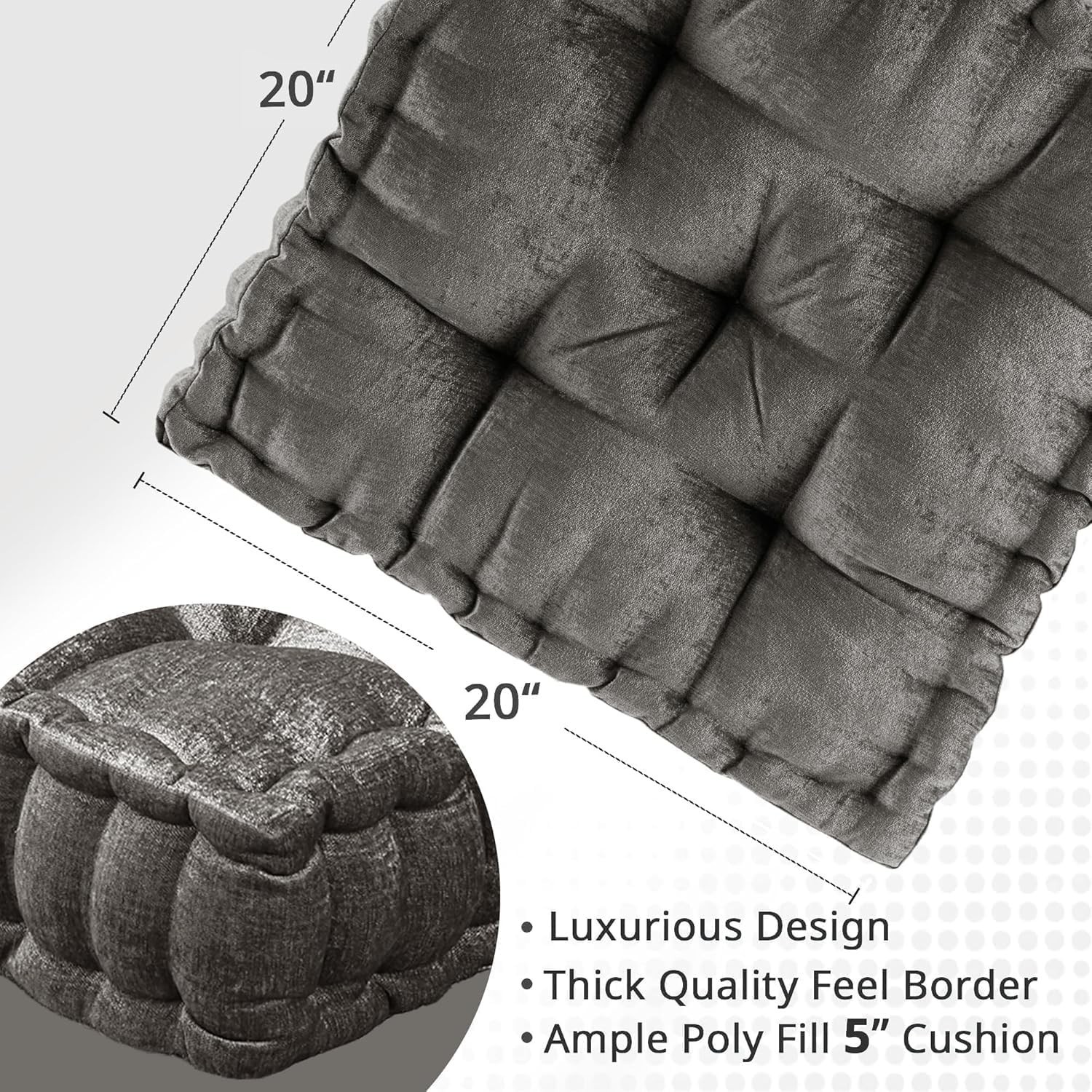 Large Chenille Floor Pillow 20x20x5 Inches Meditation Yoga Cushion Lounge