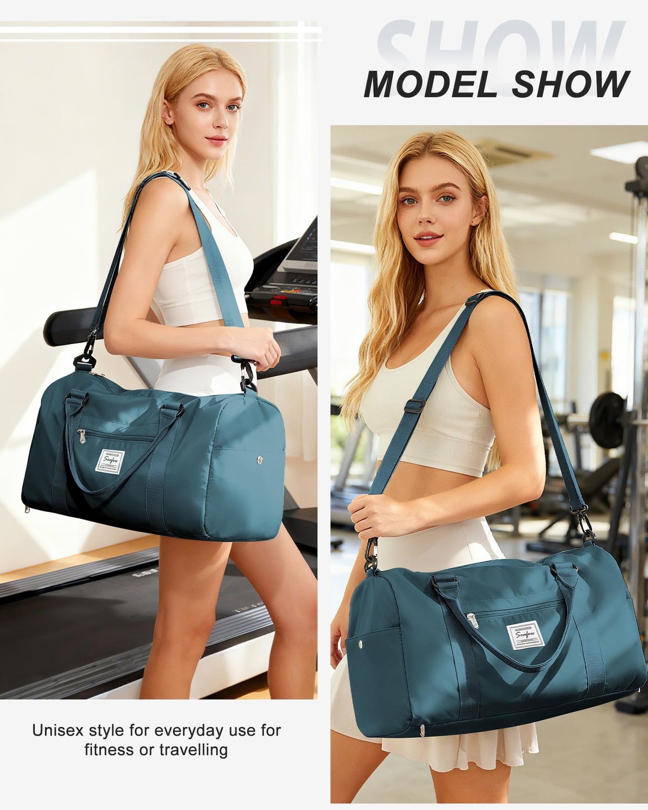 Gym Bag Womens Mens with Shoes Compartment and Wet Pocket Travel Duffel Bag f…