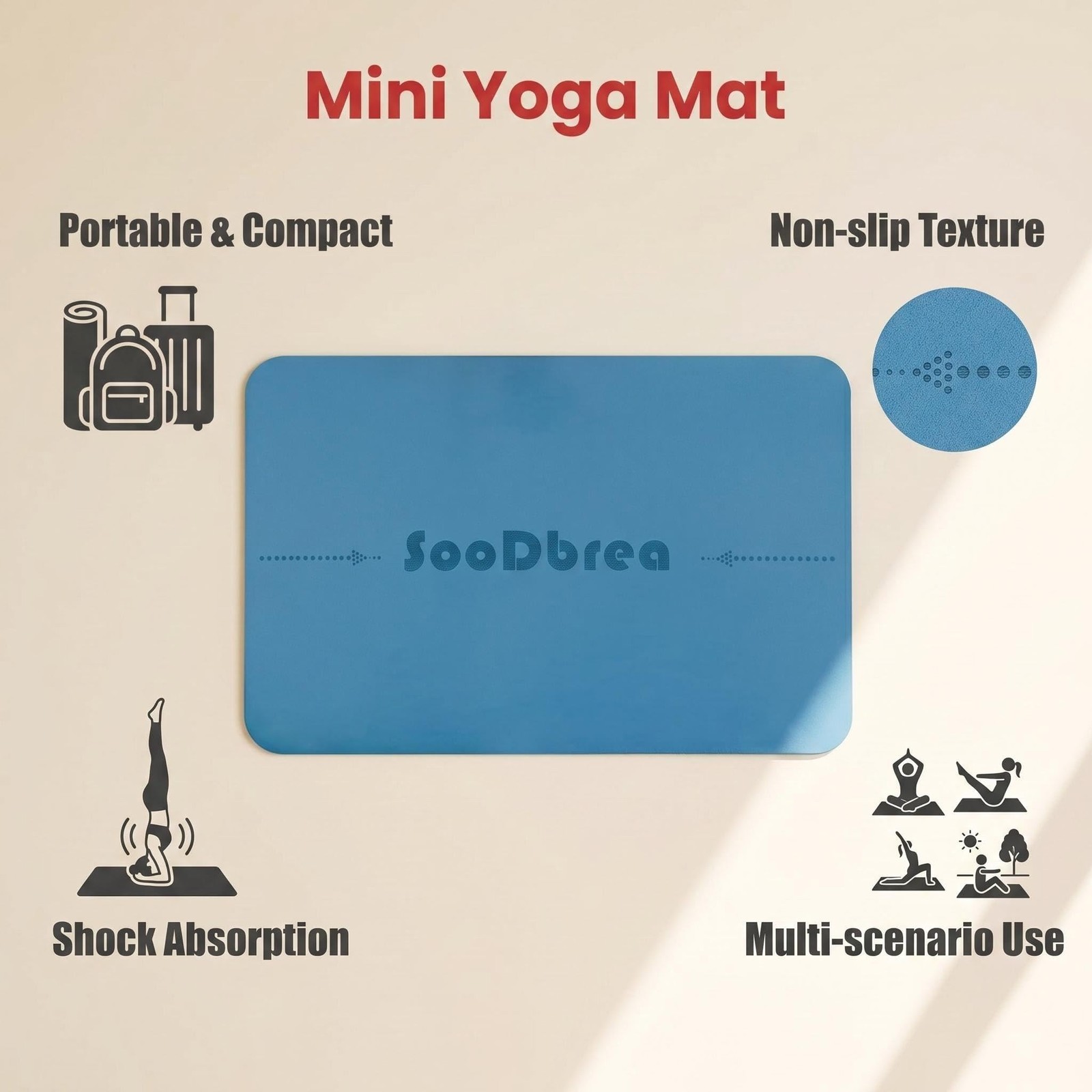 SooDbrea Mini Yoga Mat, Warrior-like Grip,Non-Slip,Alignment System,Head,Knee…