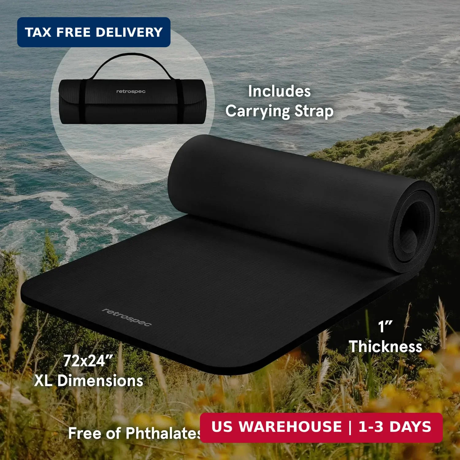 Retrospec Solana Yoga Mat 1&Prime; Thick w/Nylon Strap for Men & Women – Non Slip Exer