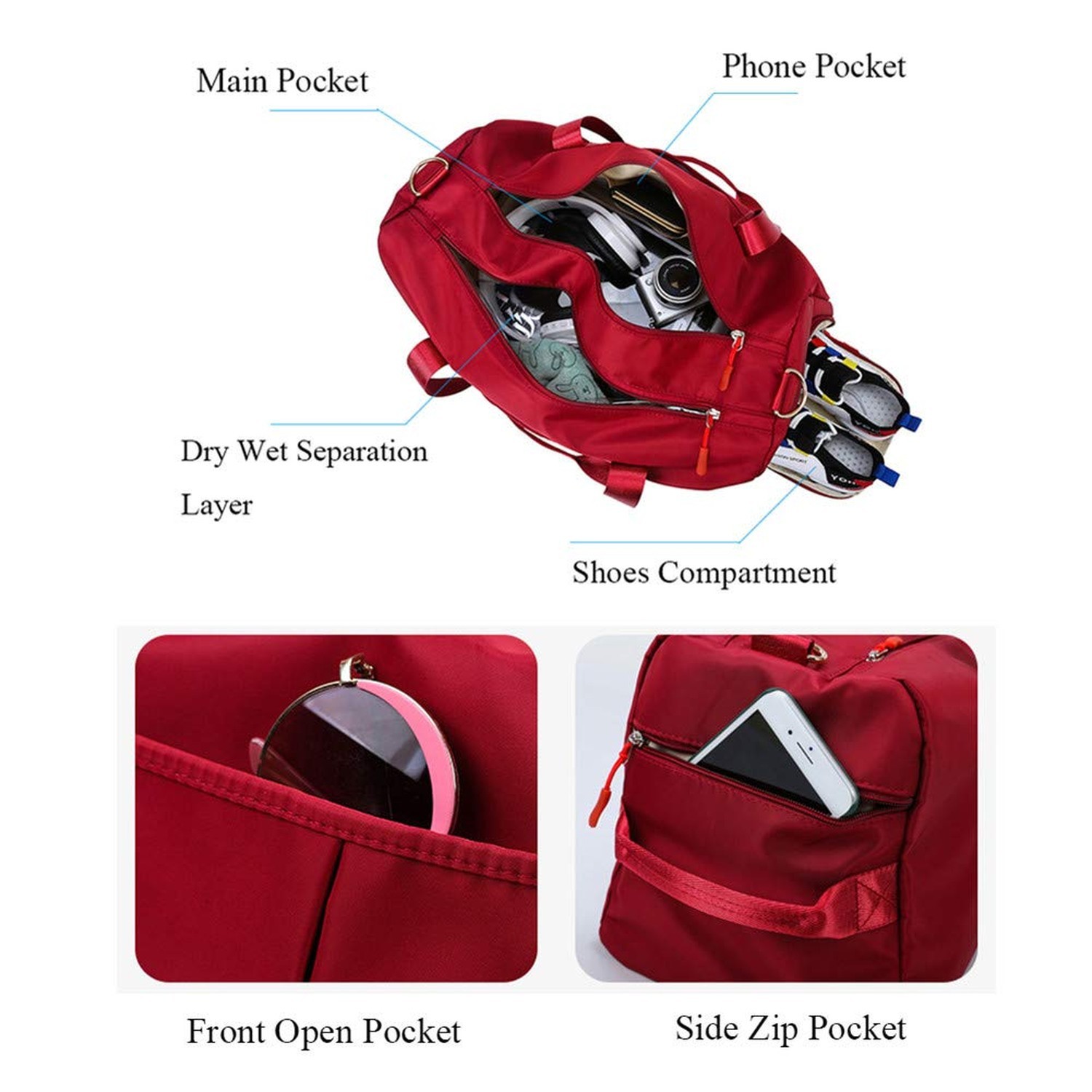 Sports Gym Bag for Women or Men Travel Duffel Bag with Wet Pocket and Shoes C…
