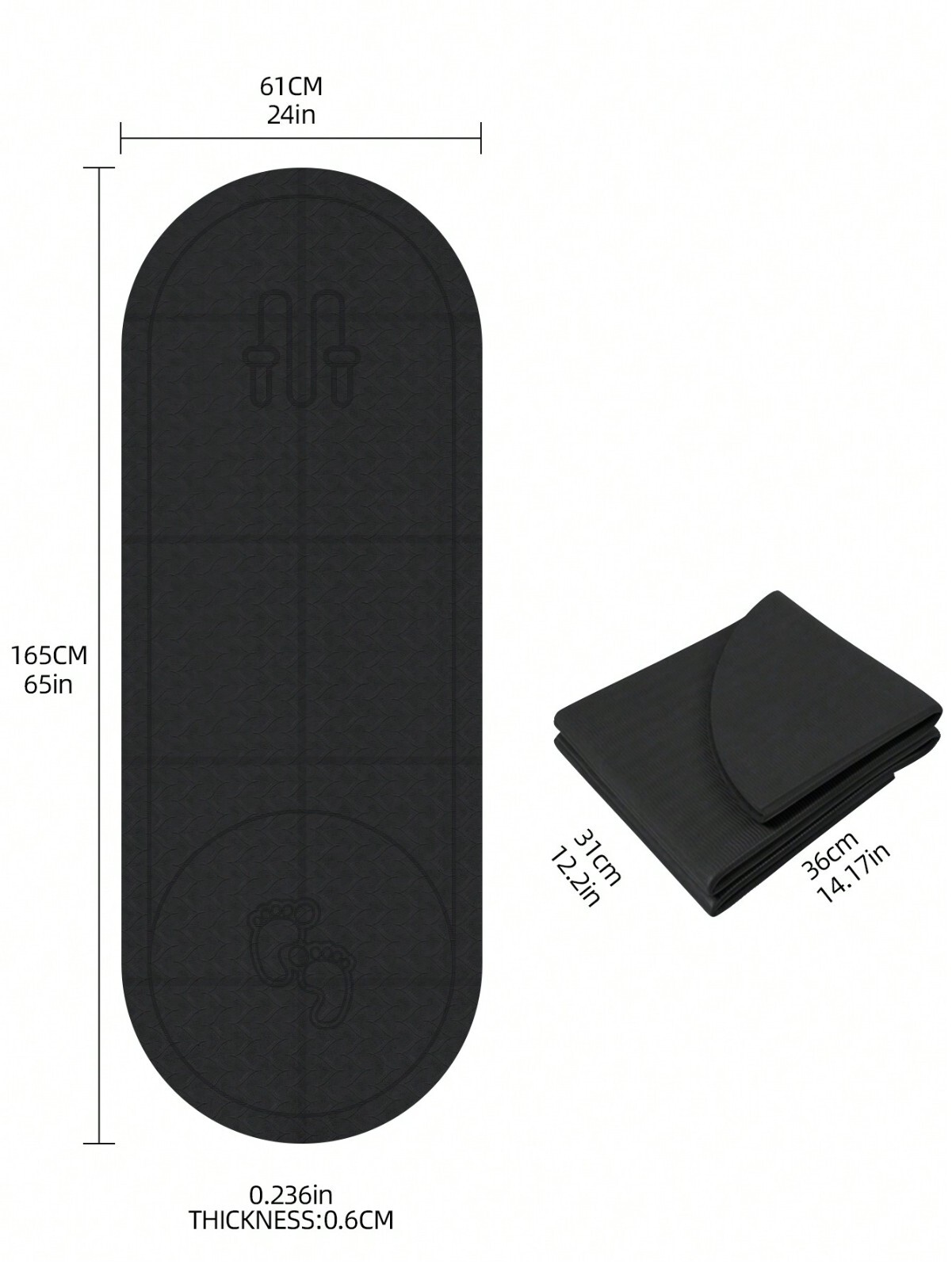 165x61cm Black TPE Foldable Exercise Mat for Yoga, Pilates, Fitness Training