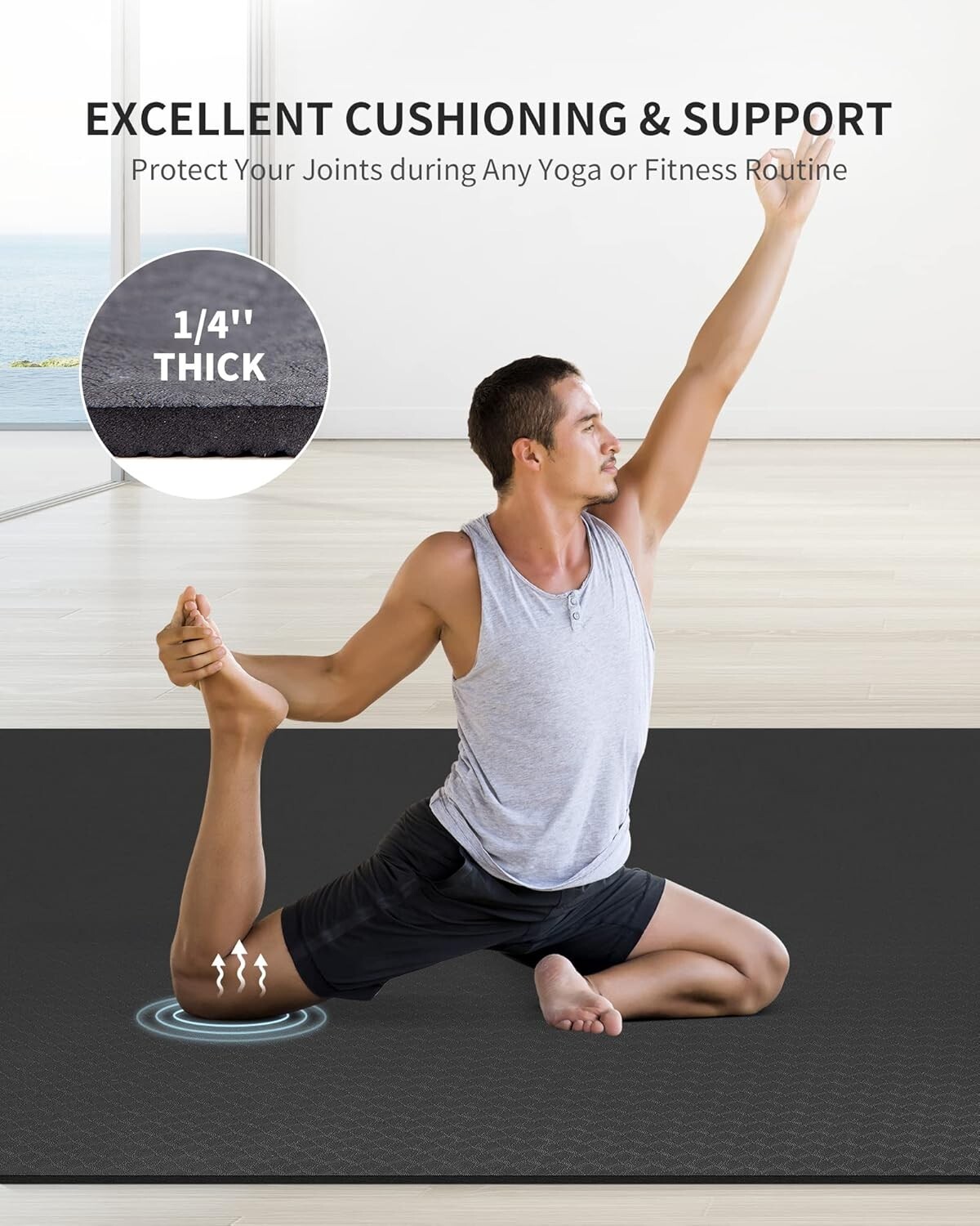 Extra Large 6&rsquo;x4&prime; Thick Black Yoga Mat – Perfect for Home & Outdoor Workouts