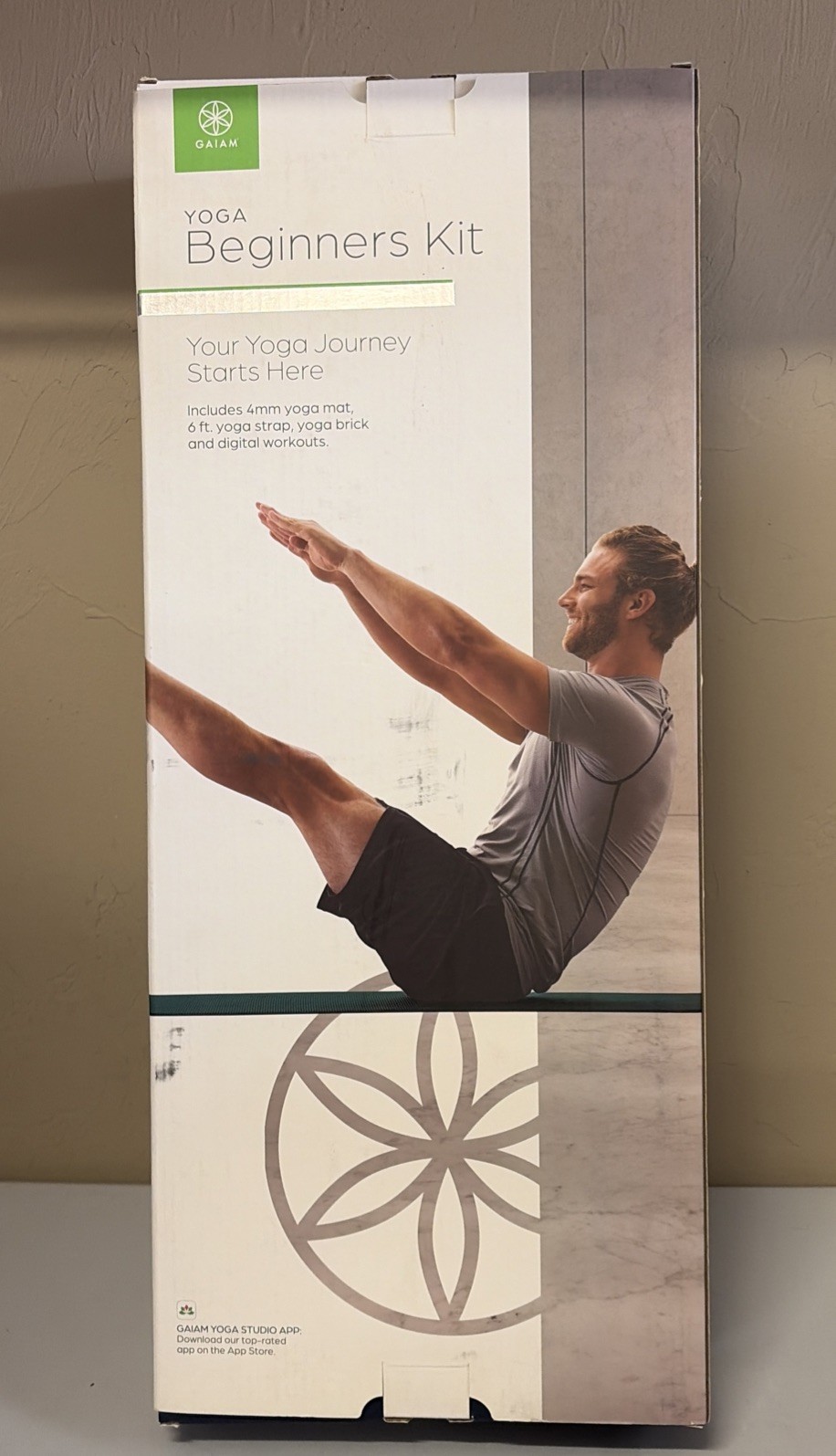 Gaiam Yoga Beginner&rsquo;s Kit – 4mm Mat, Strap, Brick, & Workouts – Teal