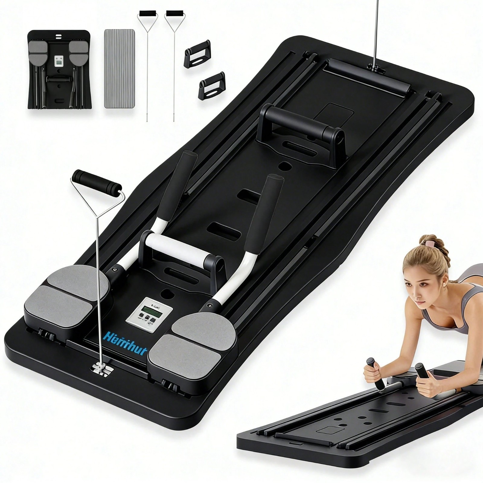 New Sleek Pilates Reformer Board 4 In 1 Foldable Black Home Gym Body Sculpt