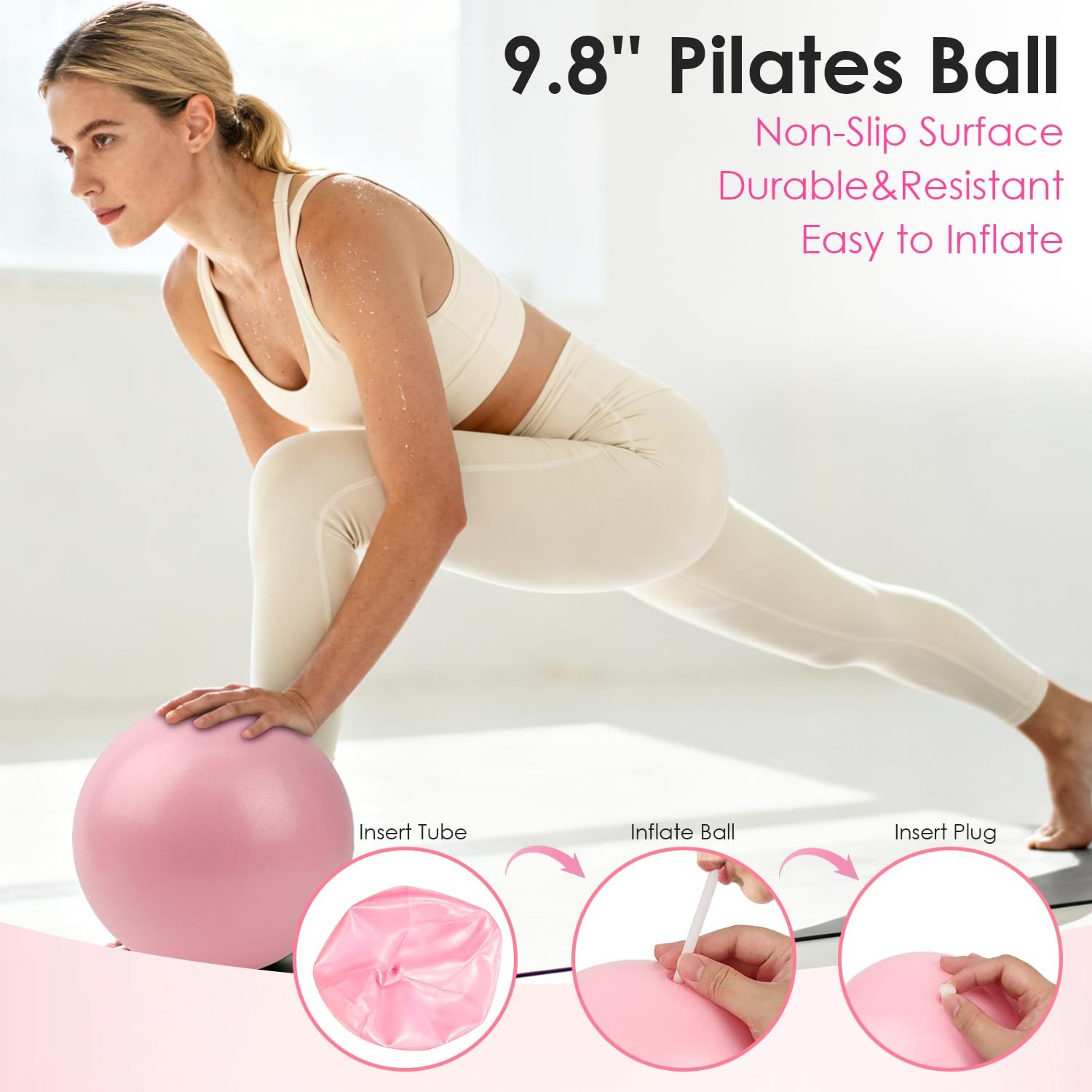 MIELIA 16 PCS Pink Pilates Ring and Ball Set for Women Home Gym, 15-Inch Magi…