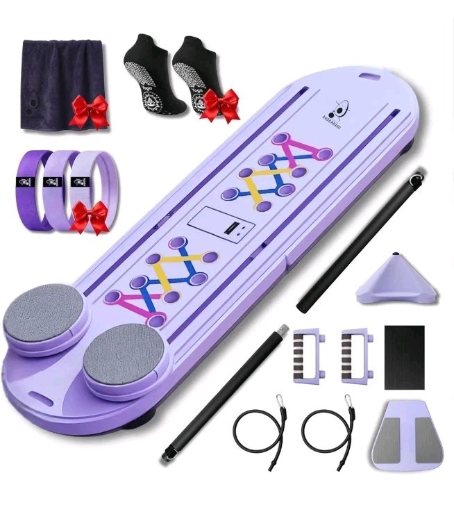 AVOCARDIO Foldable Pilates Reformer Board Non-Slip Purple w/ Bands & Socks