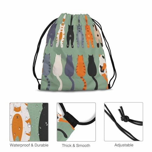 Drawstring Bag 14×16.9 Inch Cartoon Cats Poses Behind Gym bag Cats Butts
