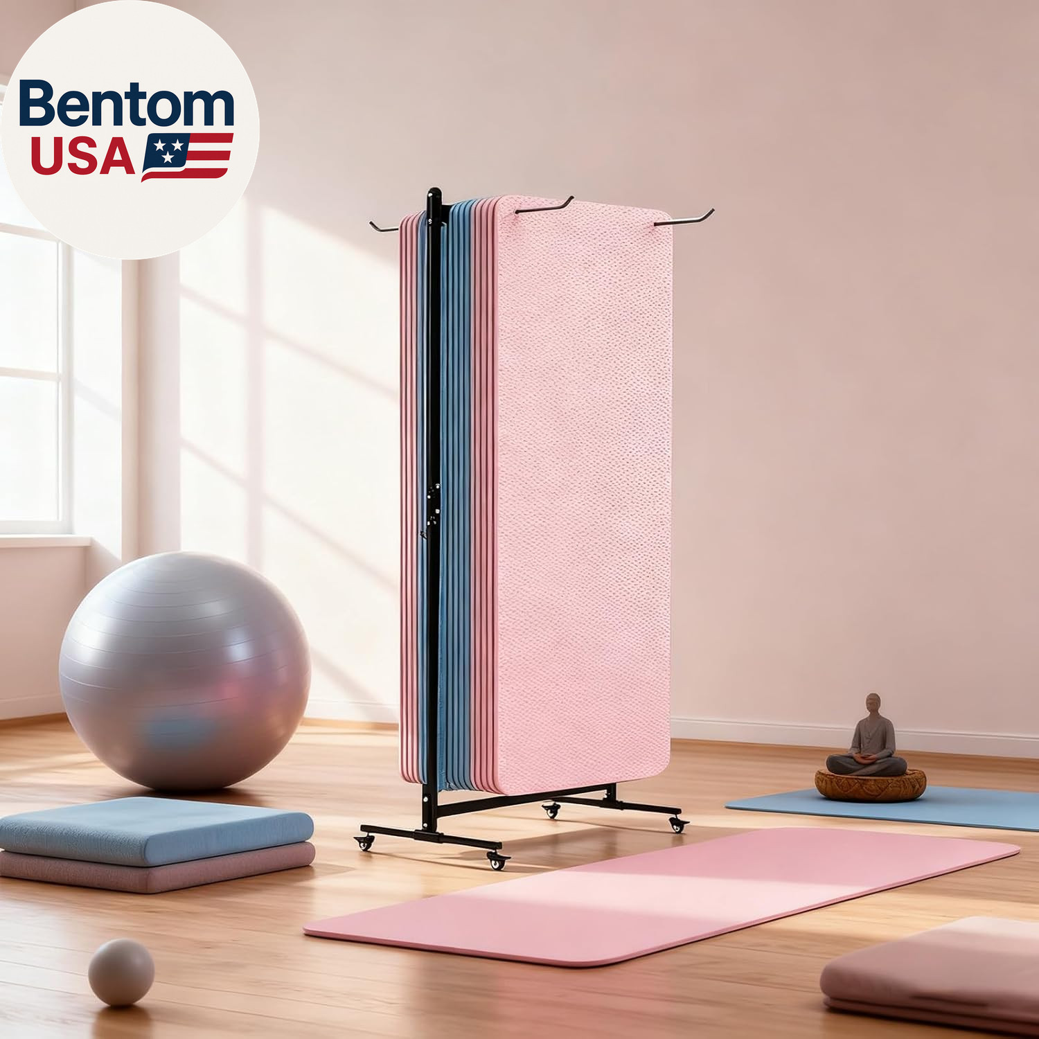 Yoga Mat Holder Hanging, Floor Rolling Yoga Mat Cart, Large Capacity Storage Rac