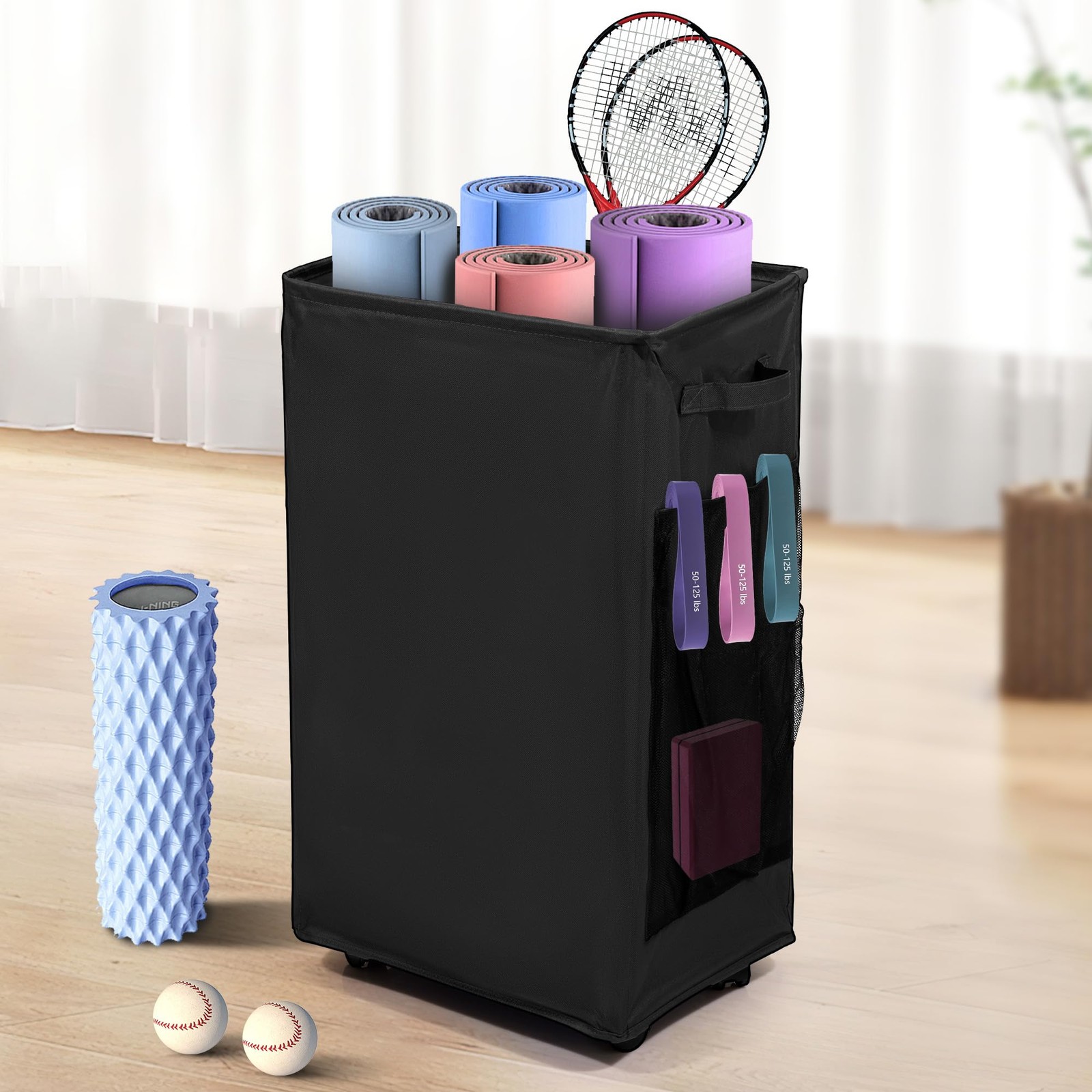 Yoga Mat Storage Racks, Home Gym Storage Rack with Wheels, Yoga Mat Holder Si…