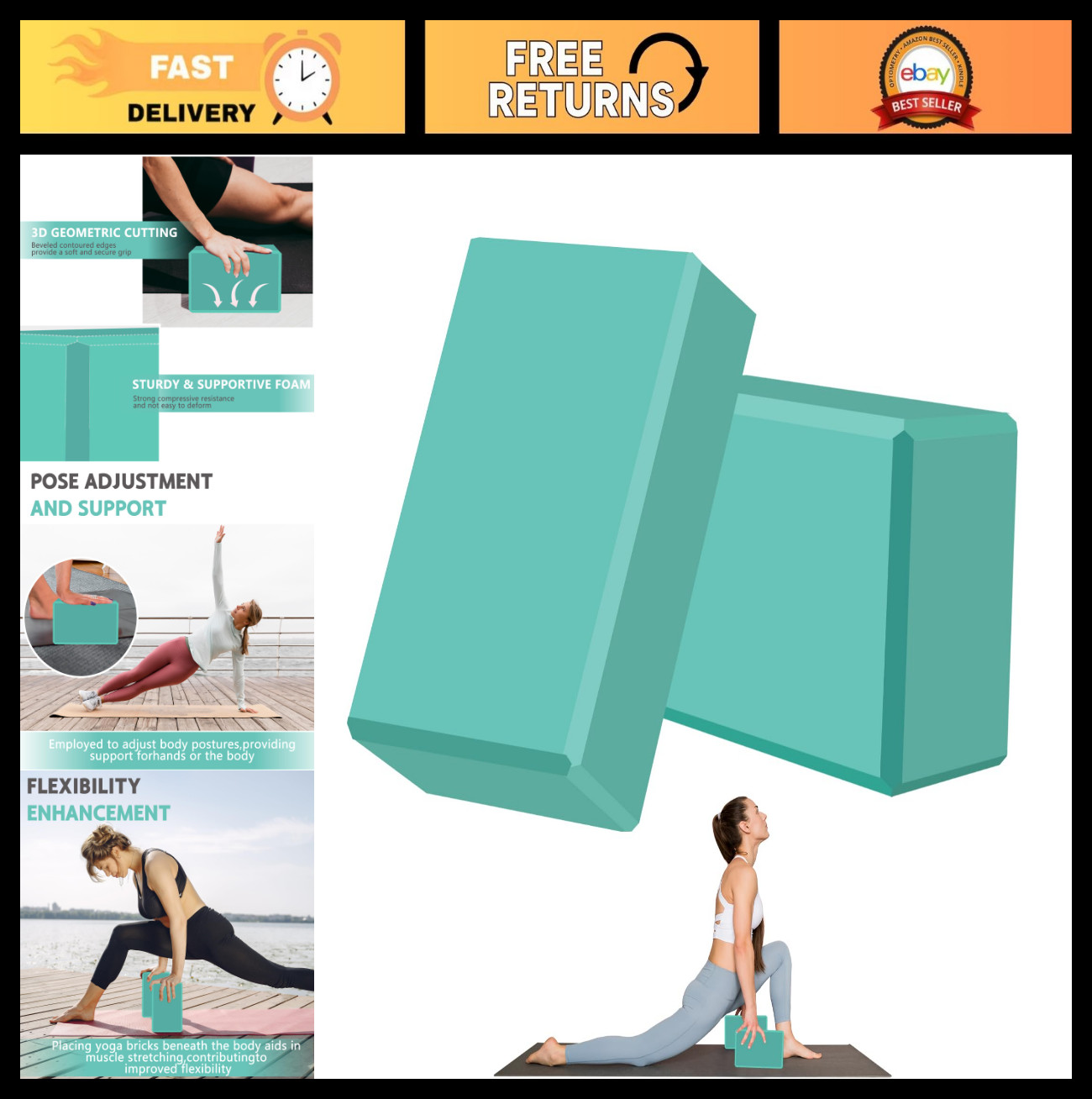 Premium 9&Prime;x6&Prime;x3&Prime; Yoga Blocks – Soft Non-Slip Foam, Lightweight, Odor Resistant,