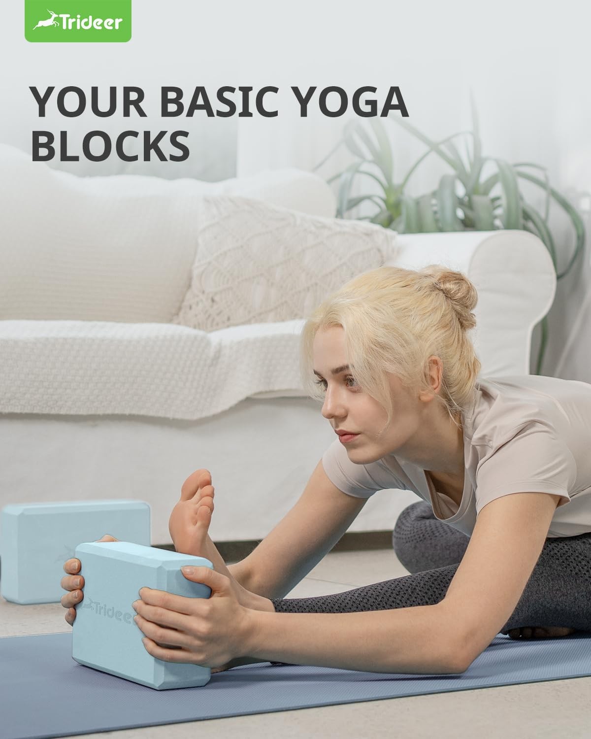 Trideer Yoga Block, Soft Non-Slip Surface Premium Foam Light Blue-2 Pack