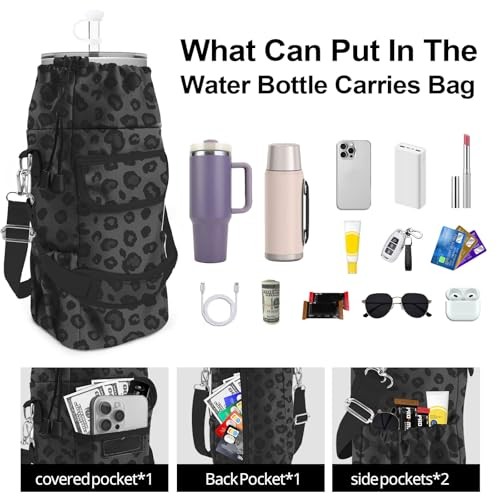 Cute Water Bottle Holder with Strap 24 32 40oz Insulated Water Leopard Print
