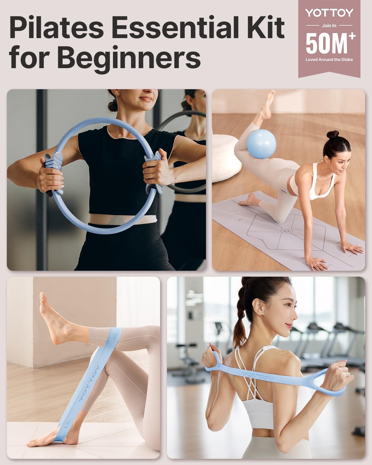 13.5 Inch Pilates Ring and Ball Set, Figure 8 Resistance Bands, Stretch Bands…