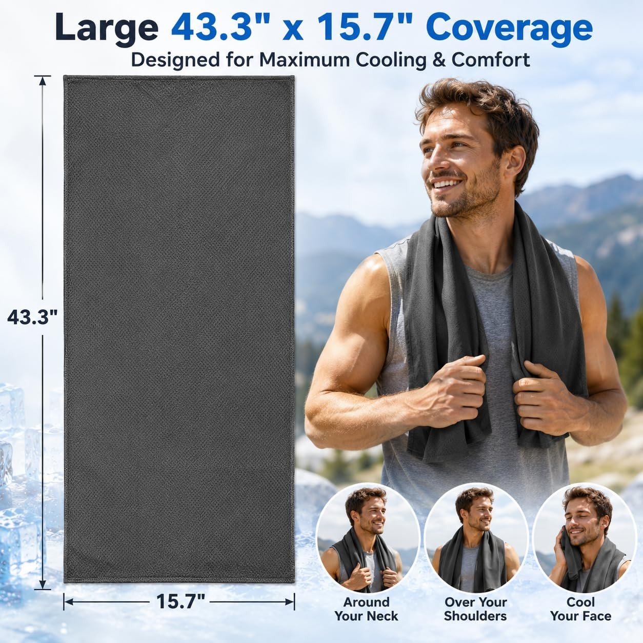 Cooling Towel 43.3&Prime; x 15.7&Prime; – Ice Sweat for Neck 43.3&Prime;X15.7&Prime;, Dark-gray