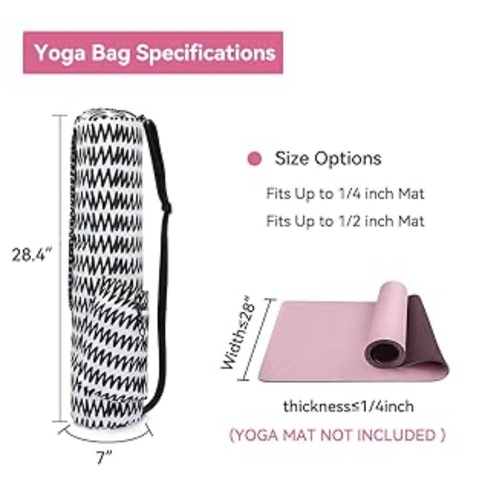 Yoga Mat Carrying Bag Fits Any Mat 2-5” and 27” Long With Pockets & Carry Strap