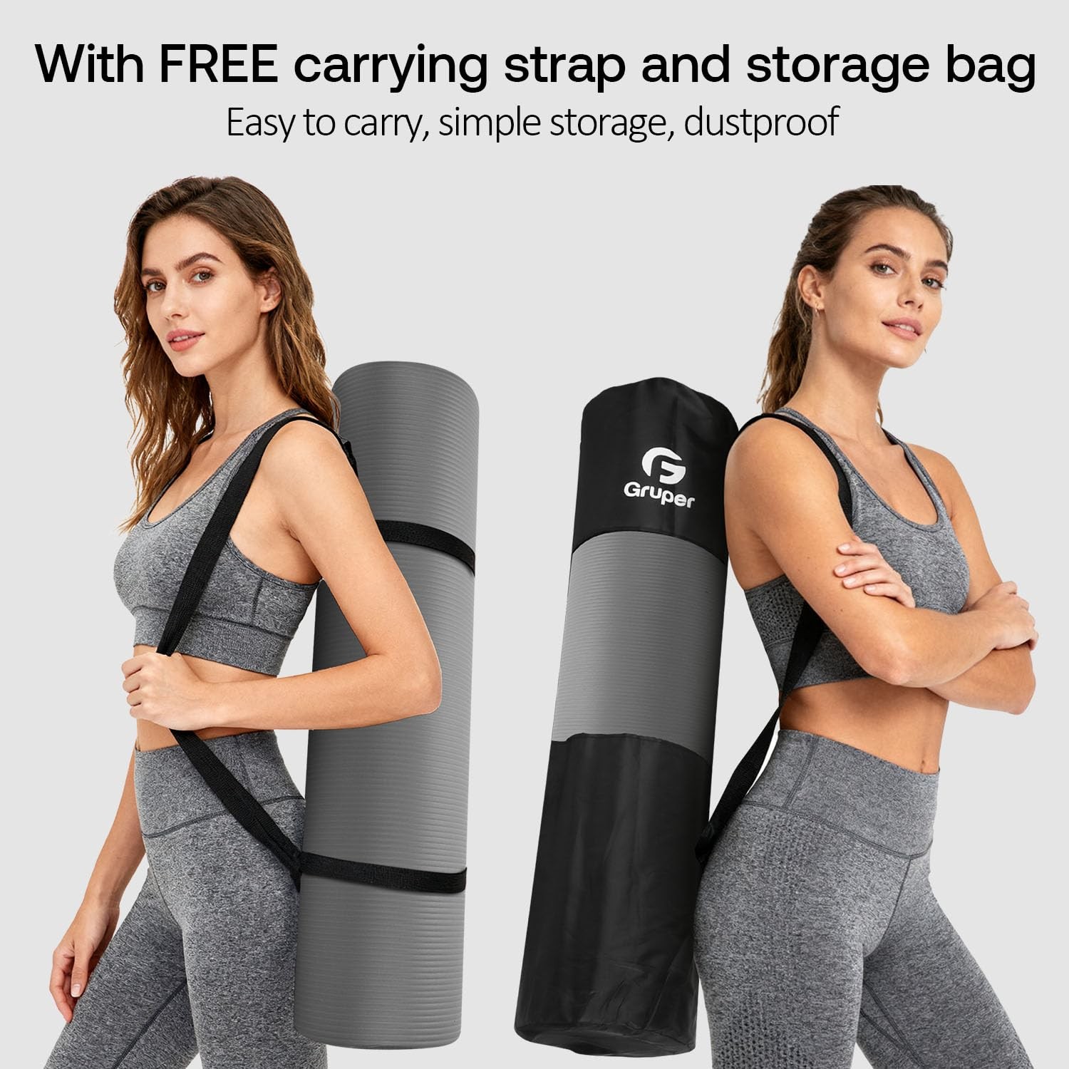 Gruper Thick Yoga Mat Non Slip, Large Size 72&Prime; L x 72 x 32 x 0.6 inches, Grey