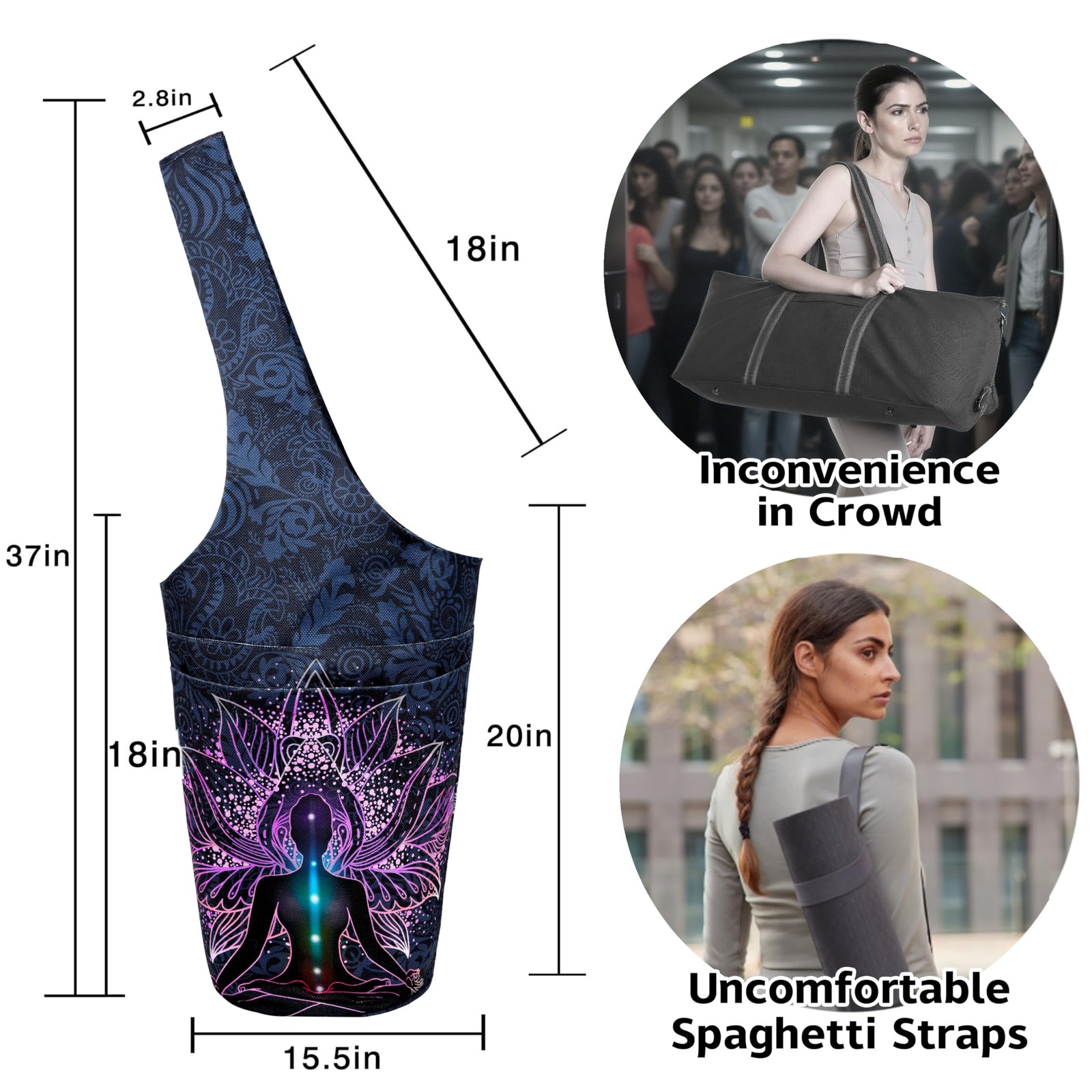 Womenâ€™s Boho Durable Yoga Mat Bag Carrier with Large Side Pocket for Pilates,