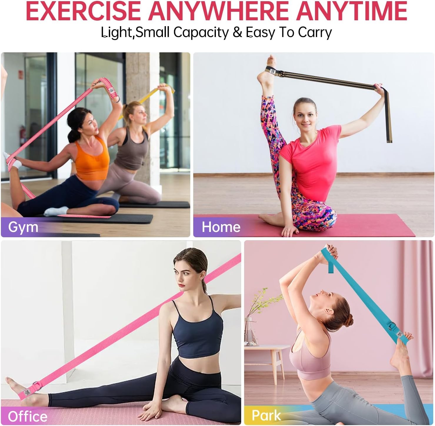 Yoga Exercise Adjustable Straps 8FT with Durable D-Ring for Pilates & Gym Workou