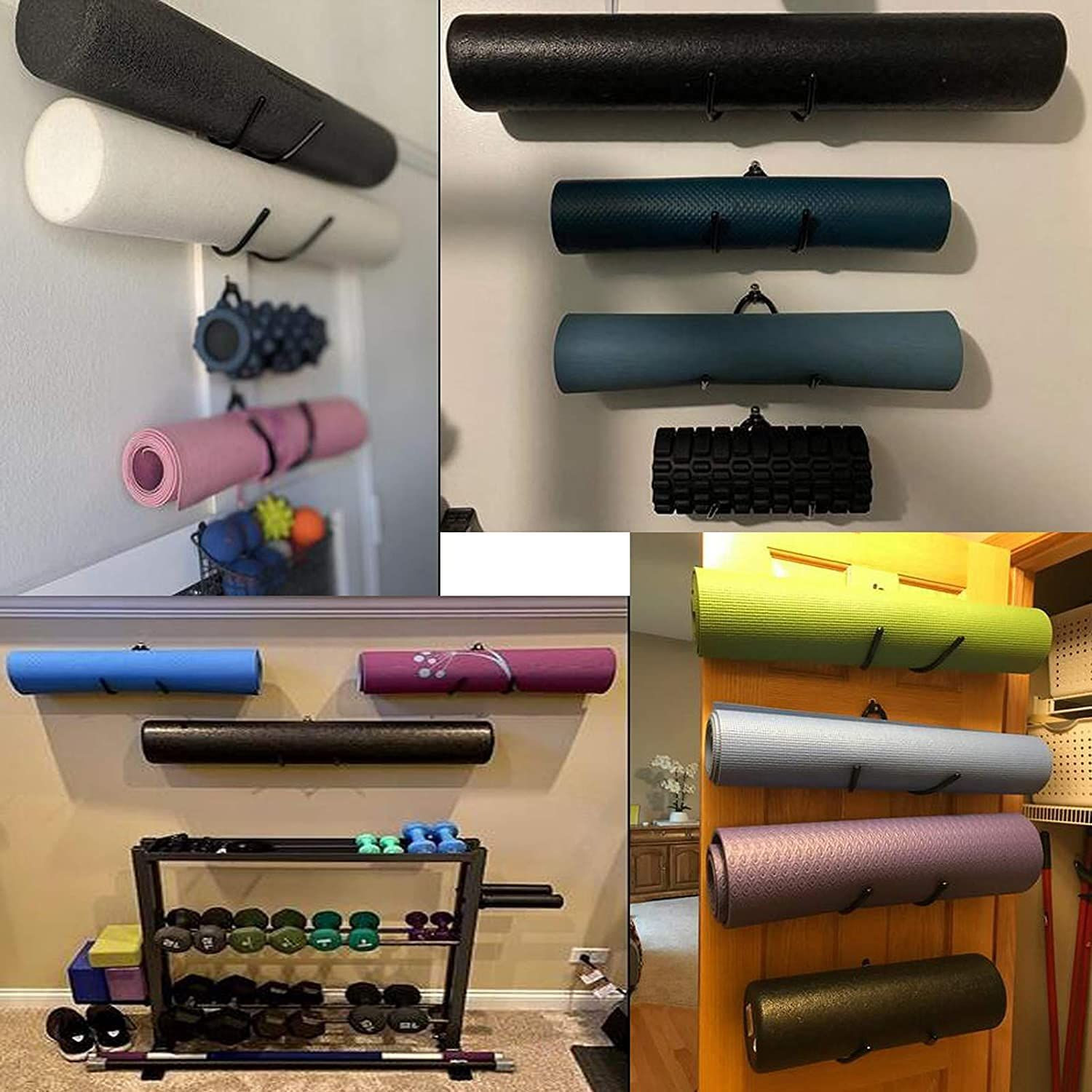 Wall Mount Yoga Mat Foam Roller and Towel Rack Hooks , Exercise Storage…