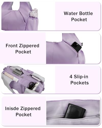 Gym Bag for Women with Shoe Compartment Yoga Mat Bag with Wet Pocket and Purple