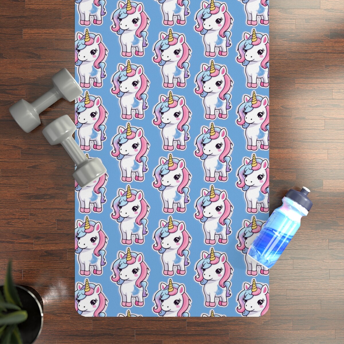 Cute Unicorn Yoga Mat, Blue