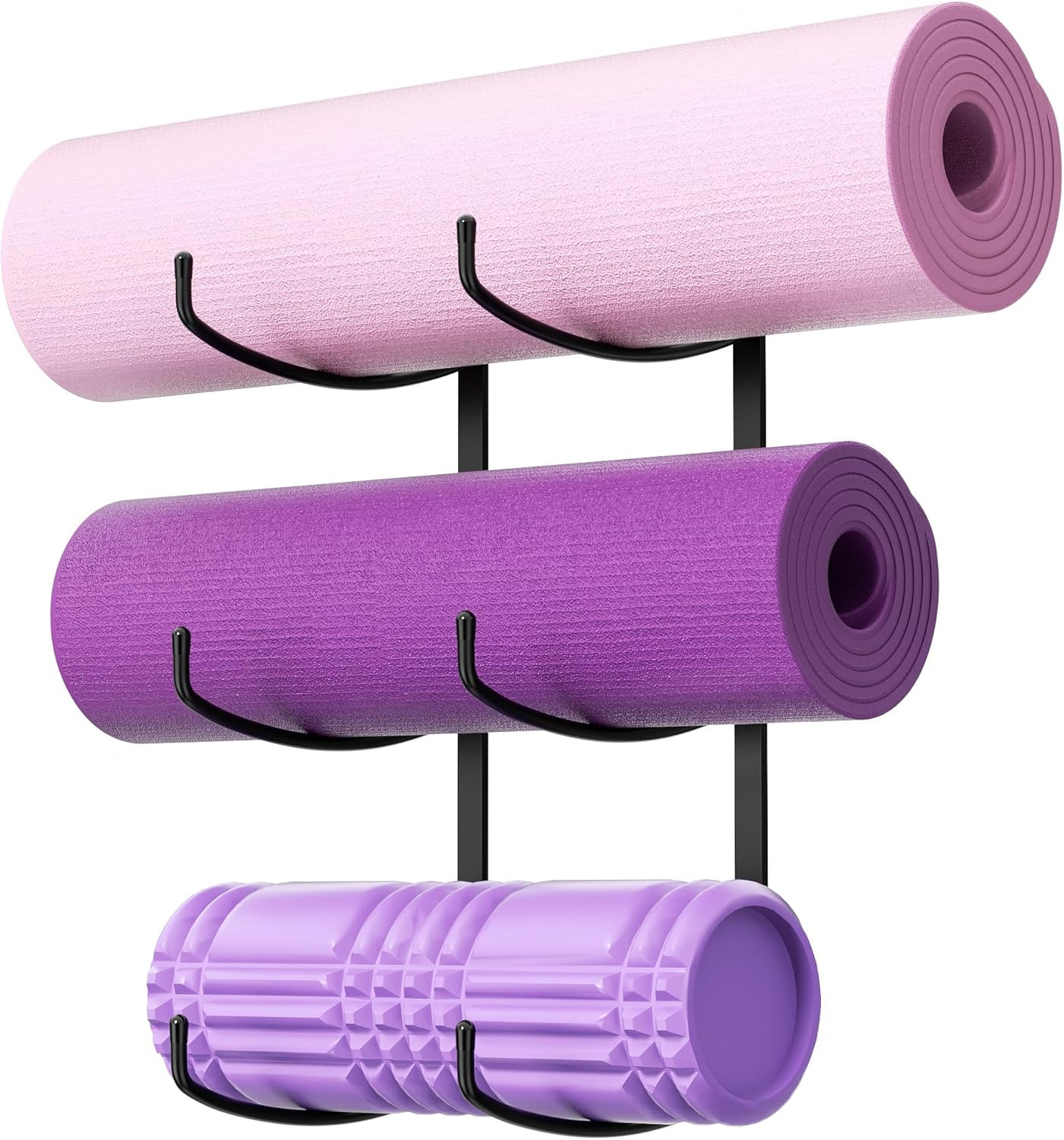 Yoga Mat Holder Wall Mount, 3-Tier Storage Rack for Yoga Mat, Foam Roller, Block