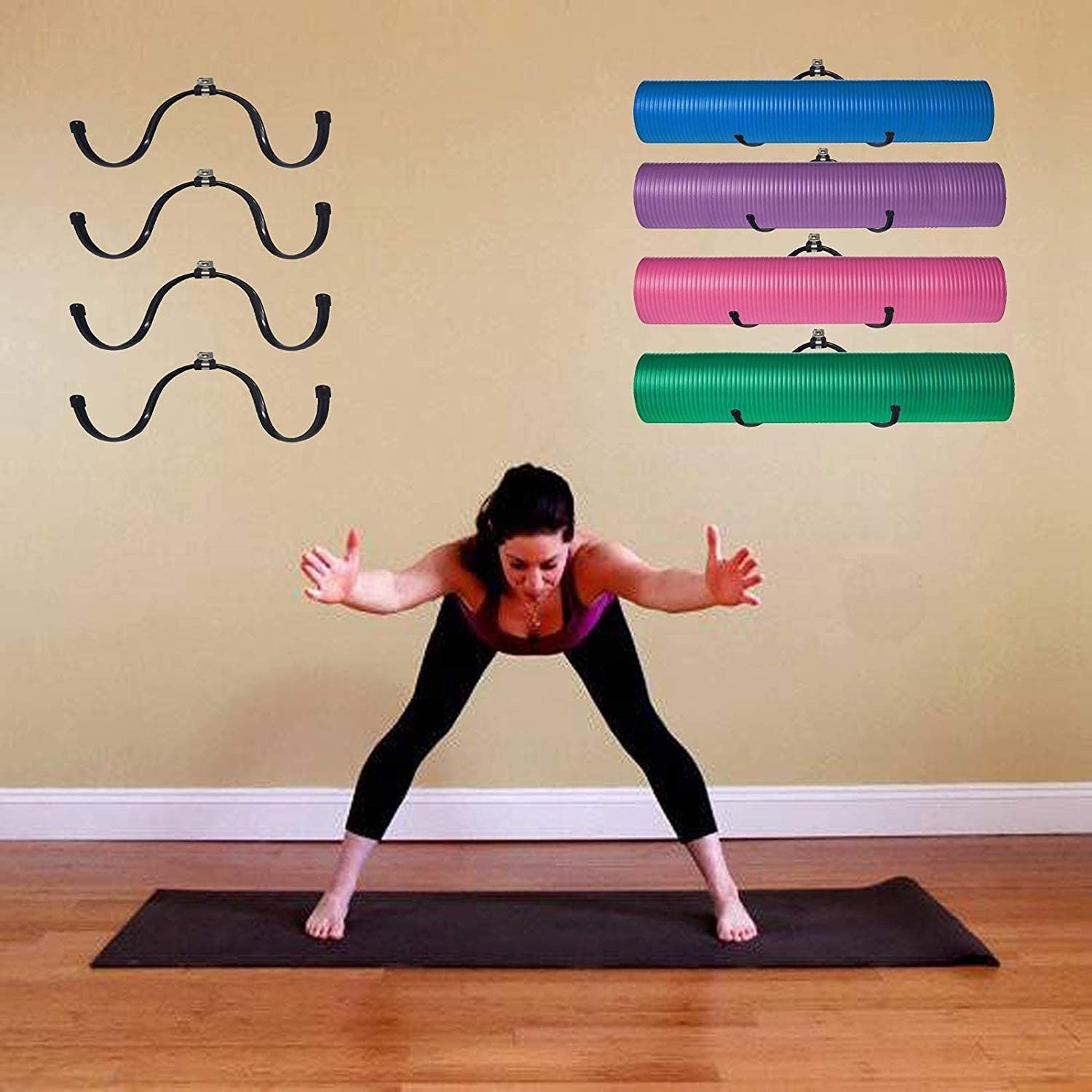 Wall Mount Yoga Mat Foam Roller and Towel Rack Hooks , Exercise Storage…