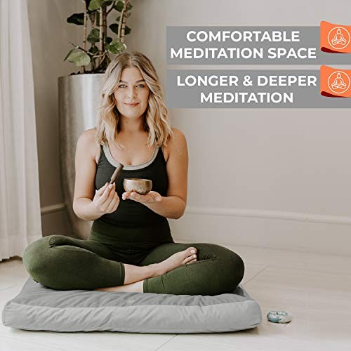 Zabuton Meditation Mat (32&Prime;x32&Prime;x3&Prime;), Premium Velvet Cover w 100% Cotton Grey
