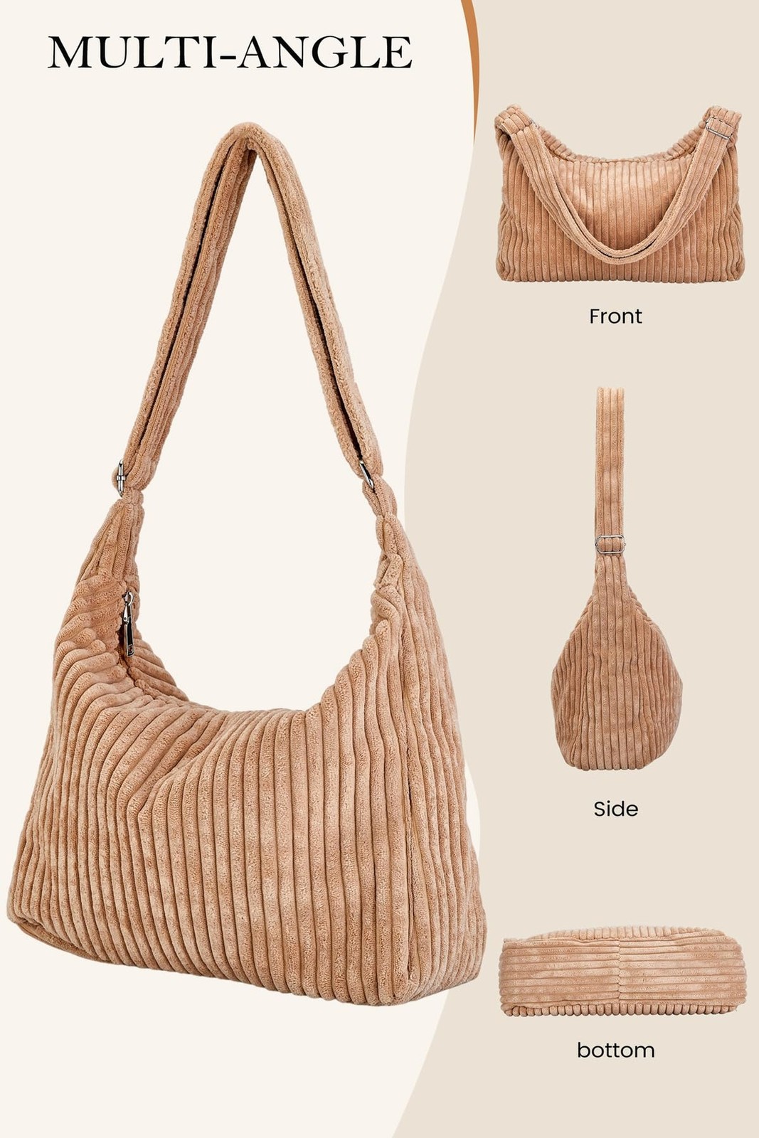 Ulisty Women Corduroy Hobo Bag Adjustable Strap Shoulder Bag Crossbody Bag Ca…