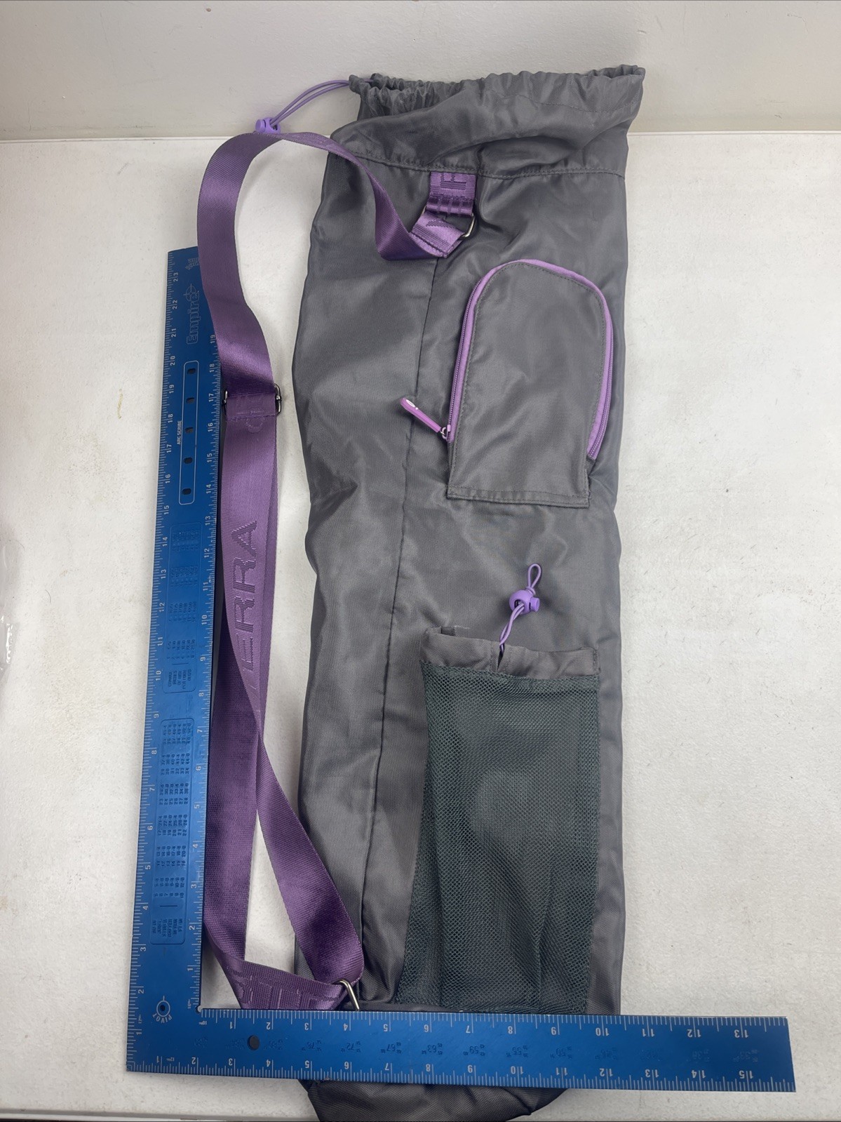 DoTerra Yoga Mat Carry Bag Only Large Purple Grey Multi Pockets Side Carry Bag