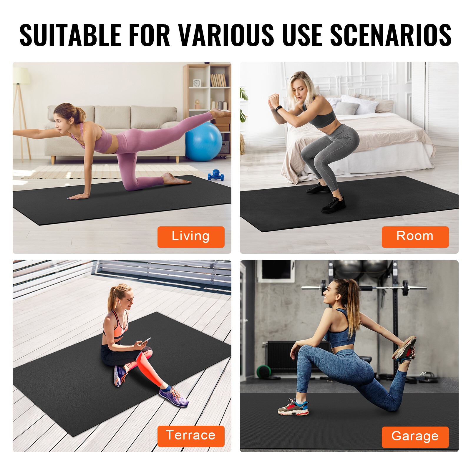 VEVOR Exercise Mat Non Slip Yoga Mat Gym Fitness Pilate Workout Mat (8x5ft)