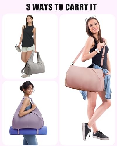 Gym Bag for Women with Shoe Compartment Yoga Mat Bag with Wet Pocket and Purple