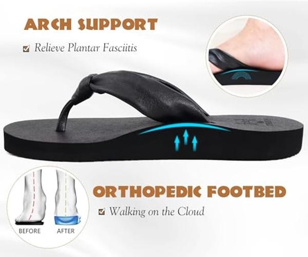 Womens Flip Flops With Arch Support Comfortable Yoga Mat Cushion Thong 8 Black