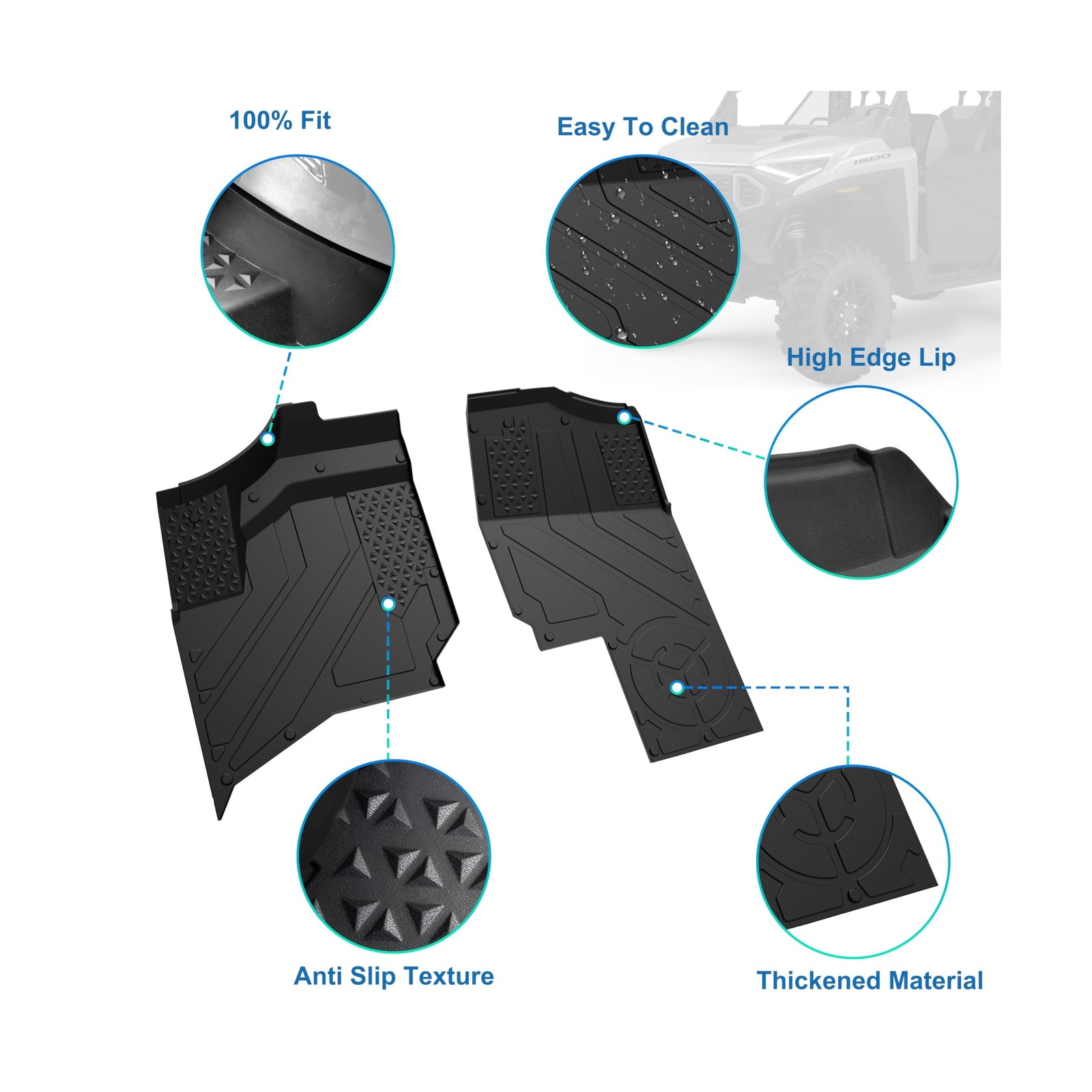 TPE Floor Mats for Polaris Ranger XD 1500, Front Rubber Floor Mat All Weather…