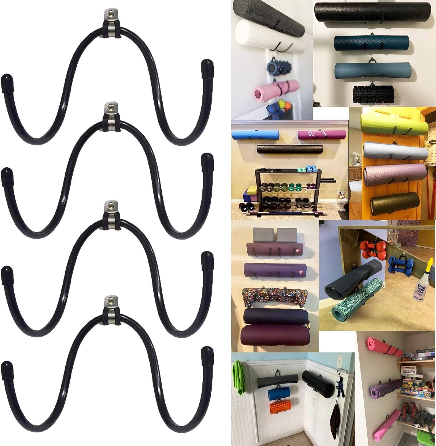 4 Pack Yoga Mat Holder Wall Mount Yoga Mat Foam Rollers Wall Rack Wall Storage M