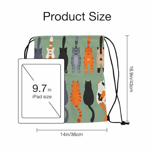 Drawstring Bag 14×16.9 Inch Cartoon Cats Poses Behind Gym bag Cats Butts