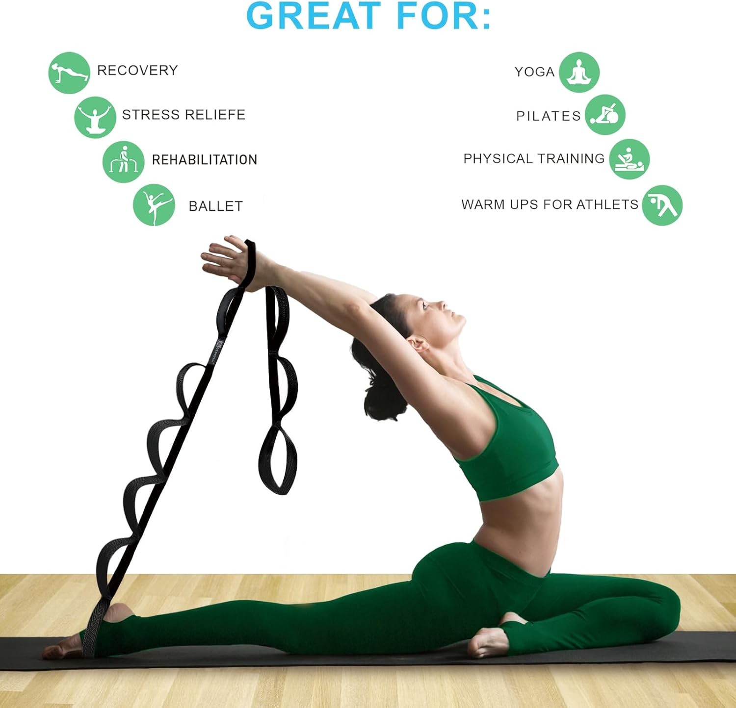 Premium Durable Stretch Straps with Loops, Stretching Strap for Physical Therapy