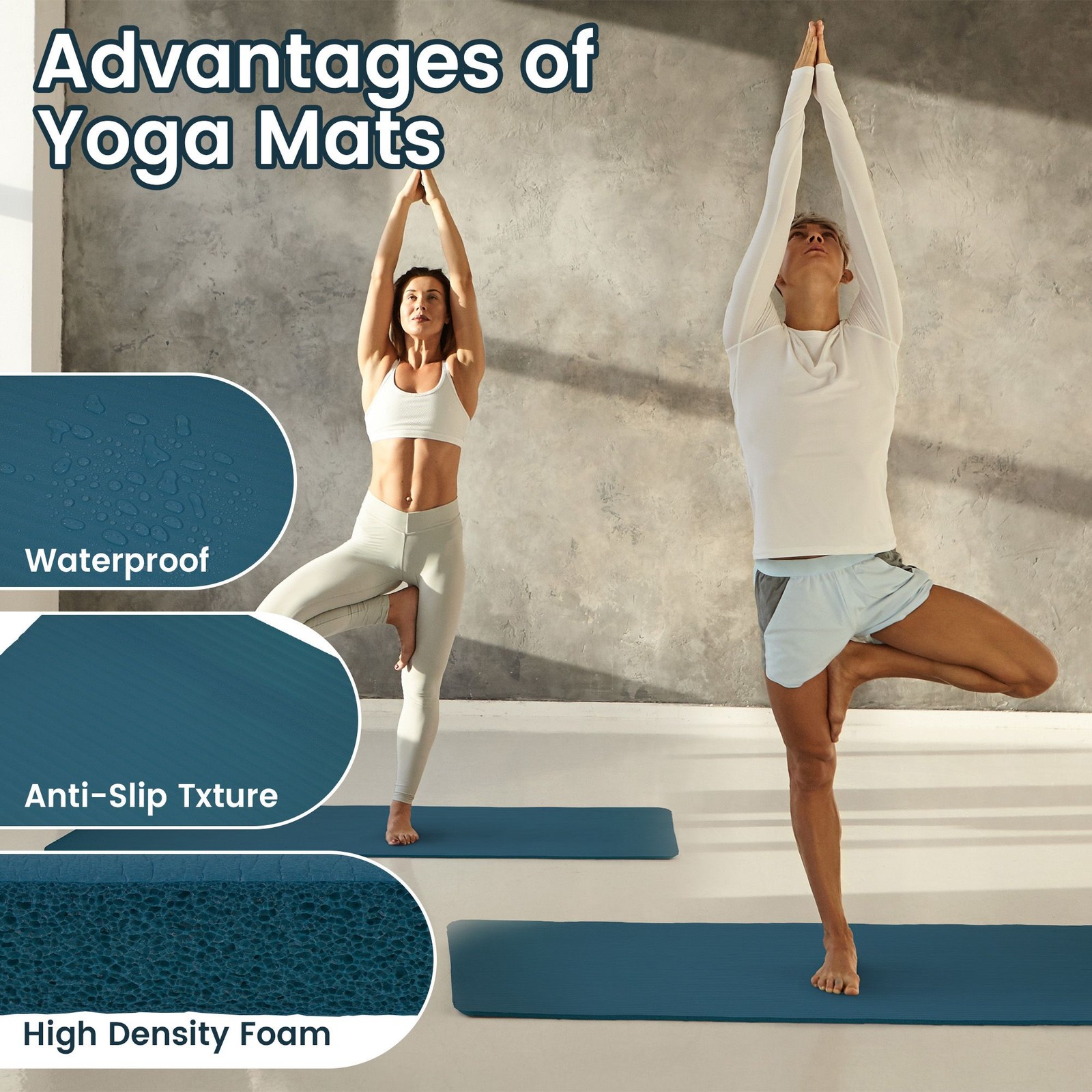 Fitvids 1/2&Prime; Thick High Density Exercise Yoga Mat, Carrying Strap, Navy Blue