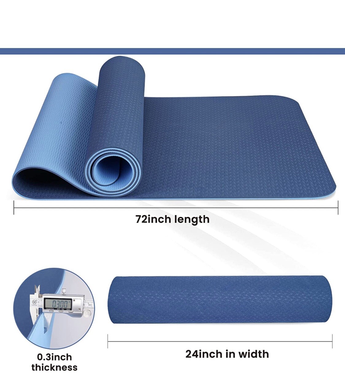Non-slip Yoga Mat 72&Prime; x 24&Prime; with Bag and Carry Strap Blue