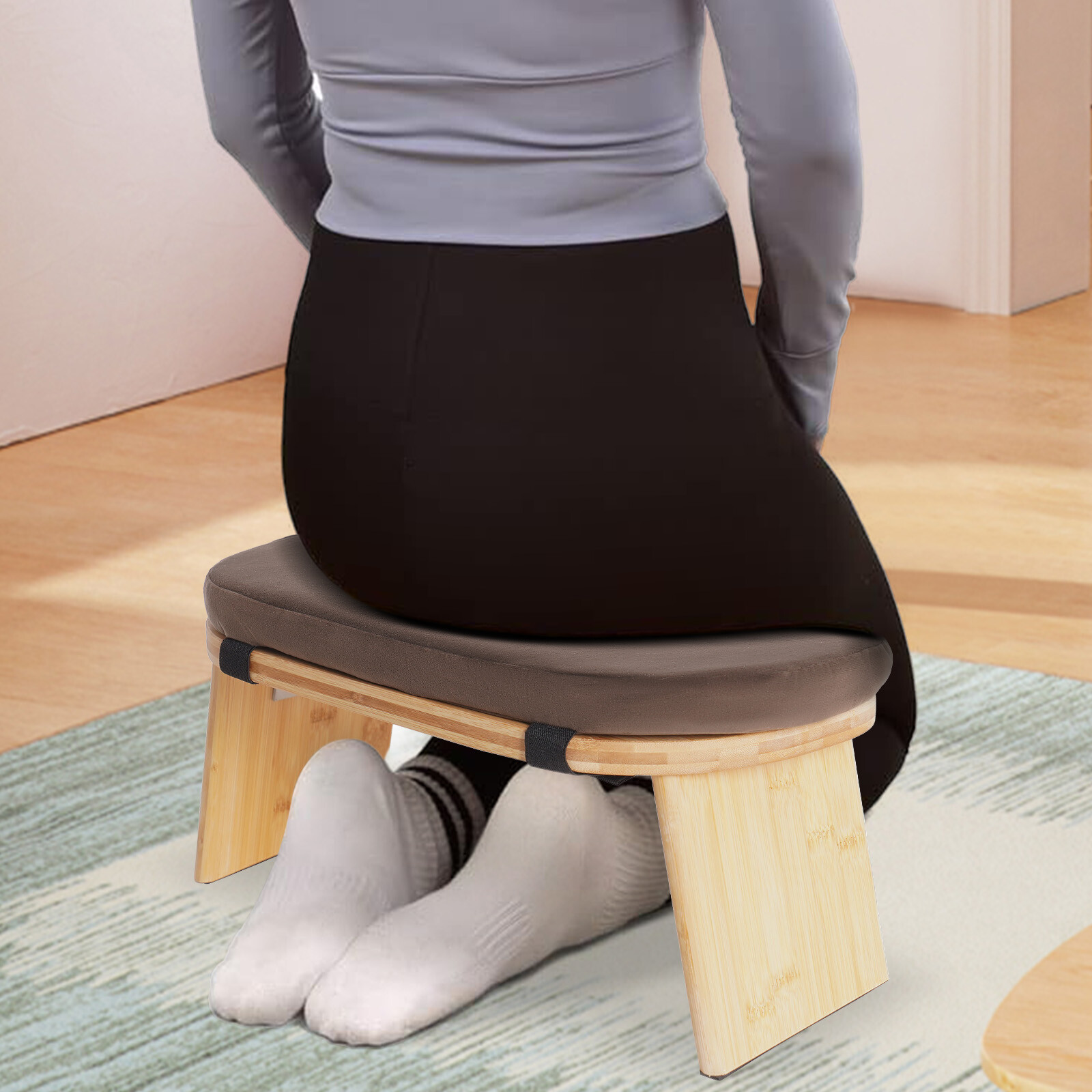 Foldable Bamboo Meditation Bench, Meditation Stool-Prayer Kneeler Chair for Yoga