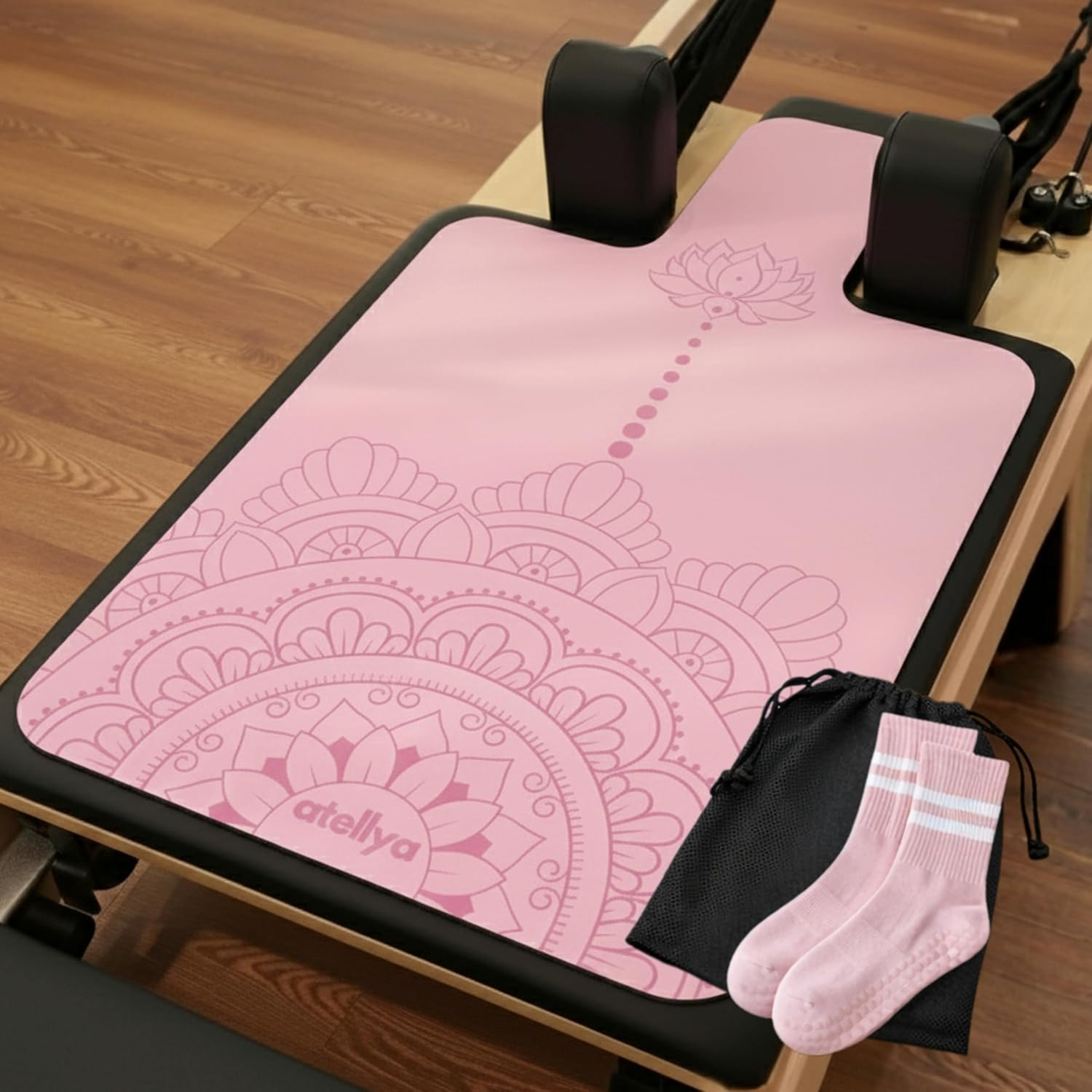 Non-Slip Pilates Reformer Mat Cover with Grip Socks and Washable Towel