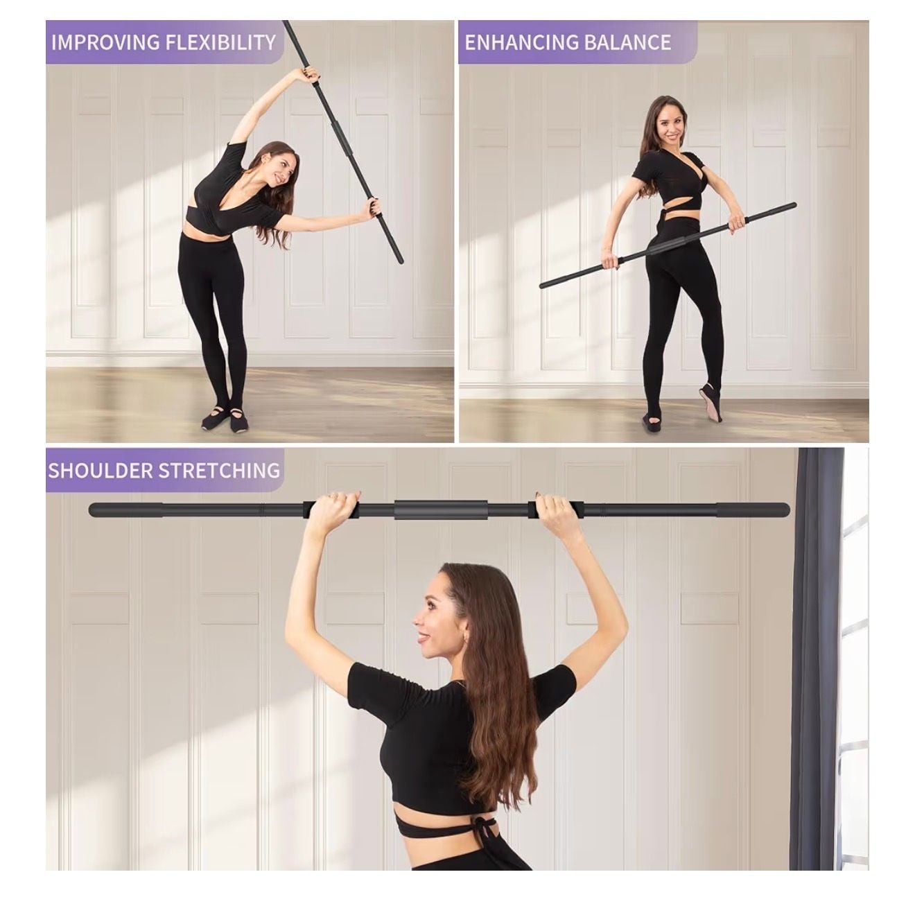5ft Adjustable Steel Yoga Stretching Stick with Foam Handles and Neck Cushion